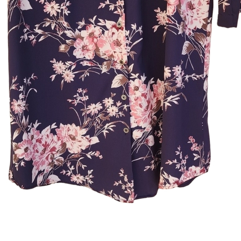 41 HAWTHORN ANTHRO Cristen Shirt Dress MP Navy Floral Button Front Tunic Dress - Picture 14 of 16